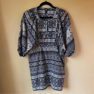 H&M Black and Cream Boho Balloon Sleeve Dress Size 4